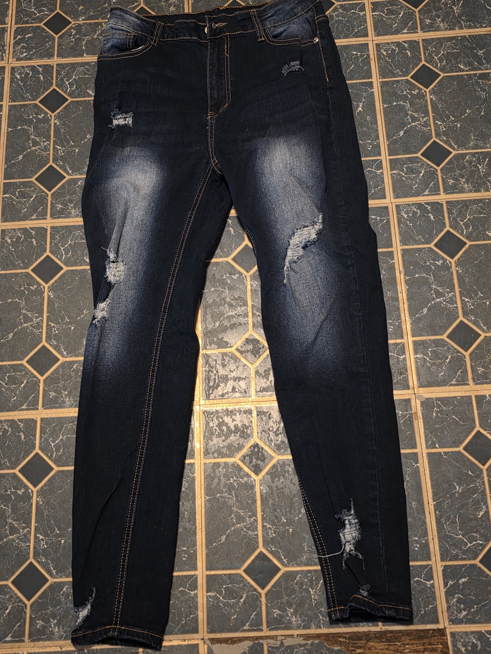 Dark Wash Distressed Women's Jeans - Classic Fit